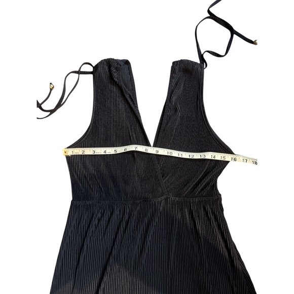 Sleeveless Black V-Neck Asymmetrical Hem Dress By J.Vini Made With Pleated - Picture 9 of 9